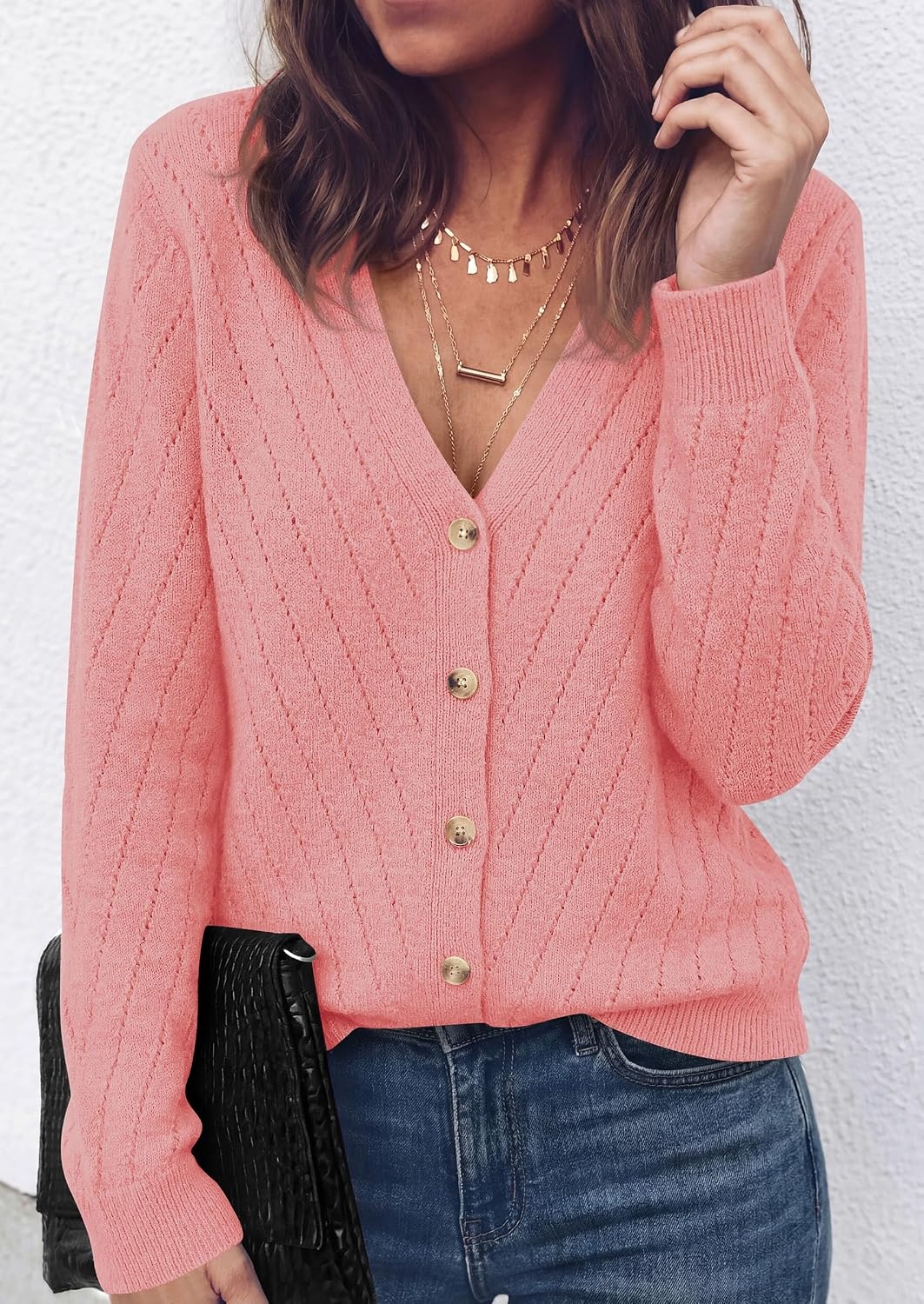 image:imagePRETTYGARDEN Womens Cozy Cardigan Sweater with ButtonPink