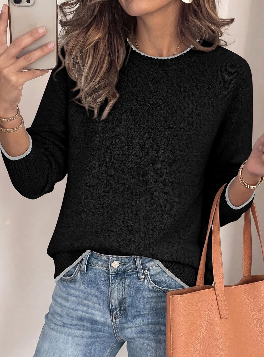image:imagePRETTYGARDEN Womens Crewneck Fall Sweaters Pullover TopsBlack