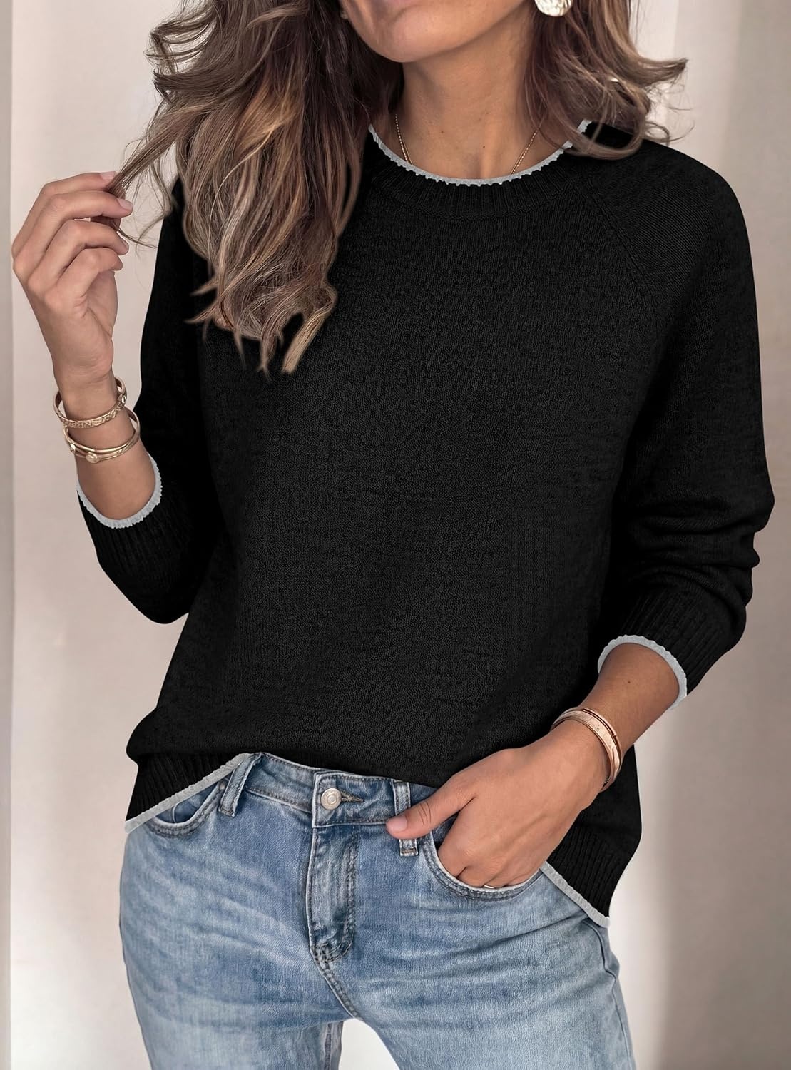 image:imagePRETTYGARDEN Womens Crewneck Fall Sweaters Pullover TopsBlack
