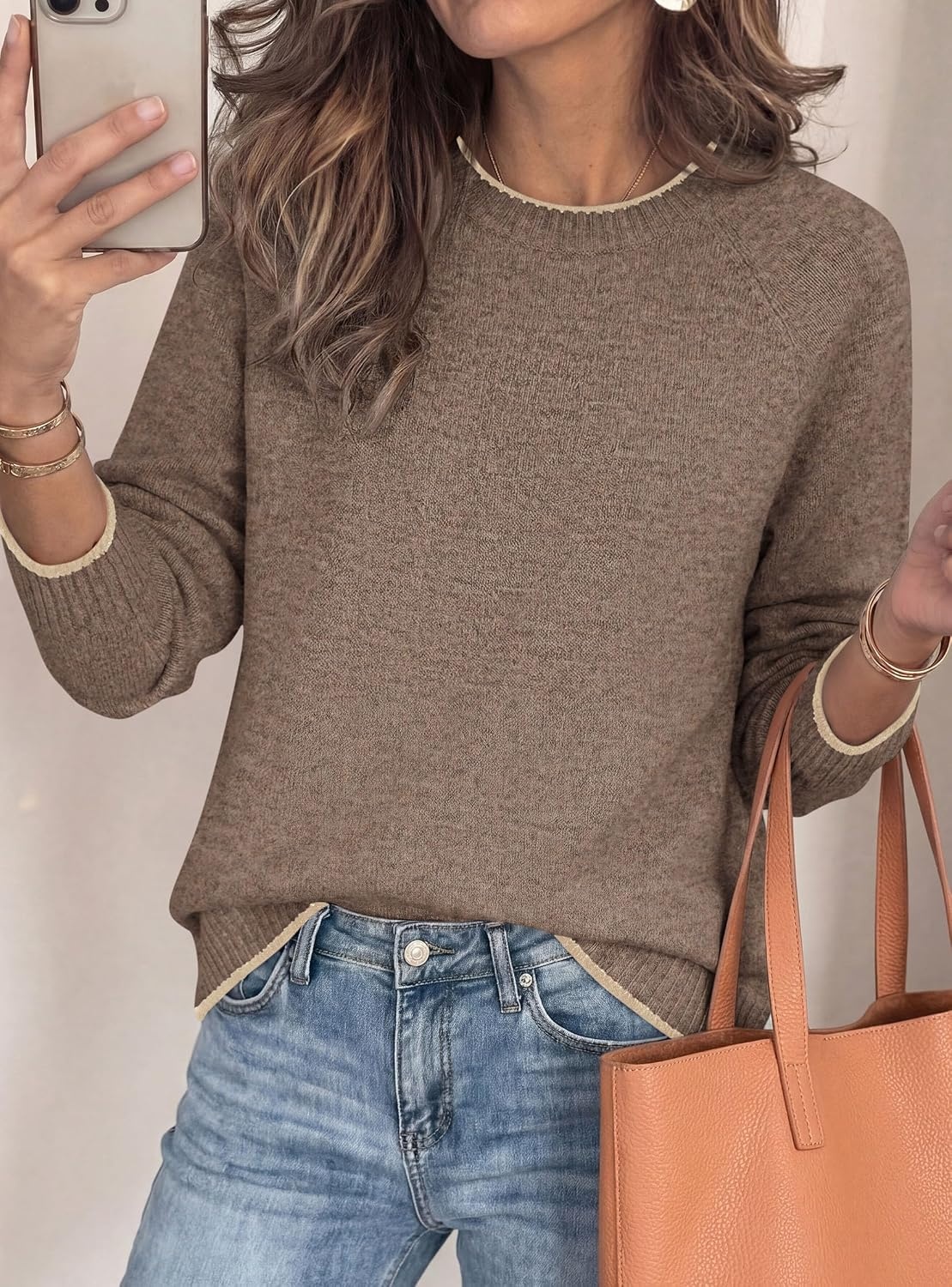 image:imagePRETTYGARDEN Womens Crewneck Fall Sweaters Pullover TopsBrown