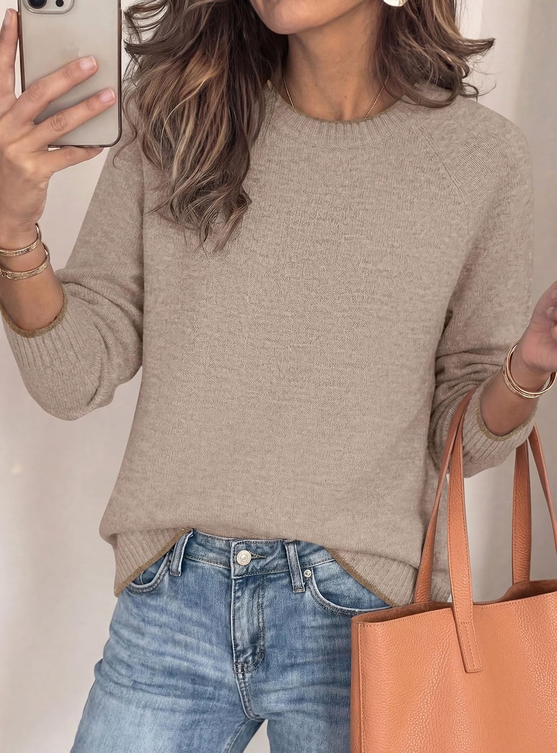 image:imagePRETTYGARDEN Womens Crewneck Fall Sweaters Pullover TopsKhaki