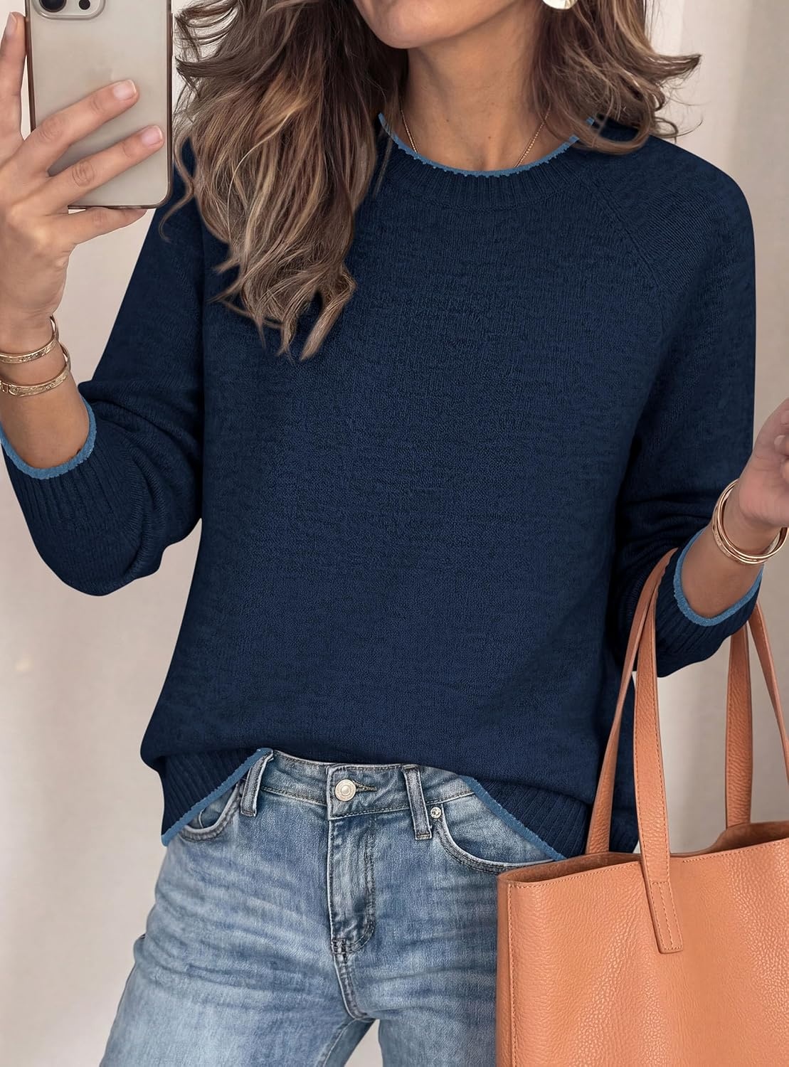 image:imagePRETTYGARDEN Womens Crewneck Fall Sweaters Pullover TopsNavy