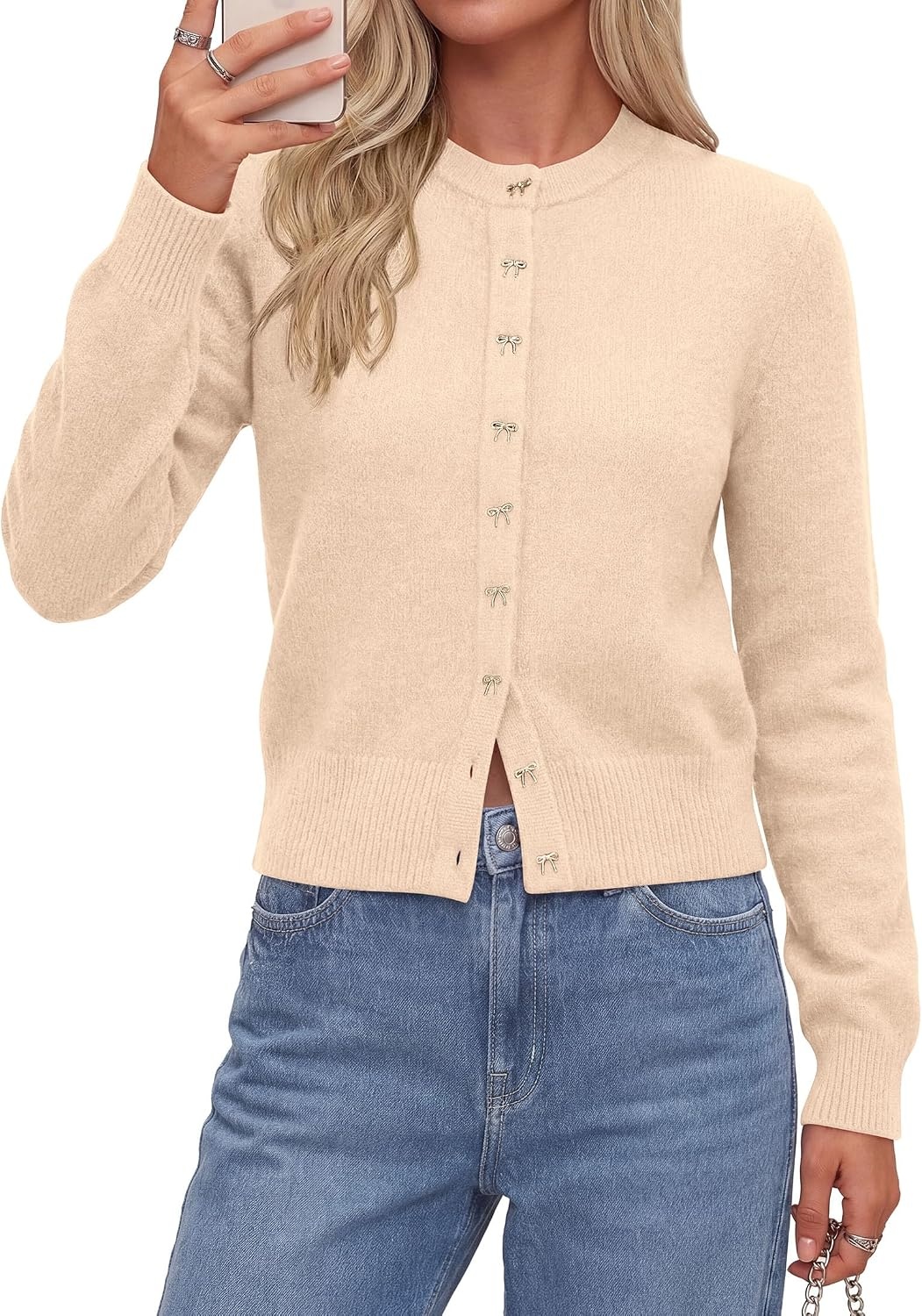 image:imagePRETTYGARDEN Womens Cropped Button Up Knit Cardigan SweaterBeige