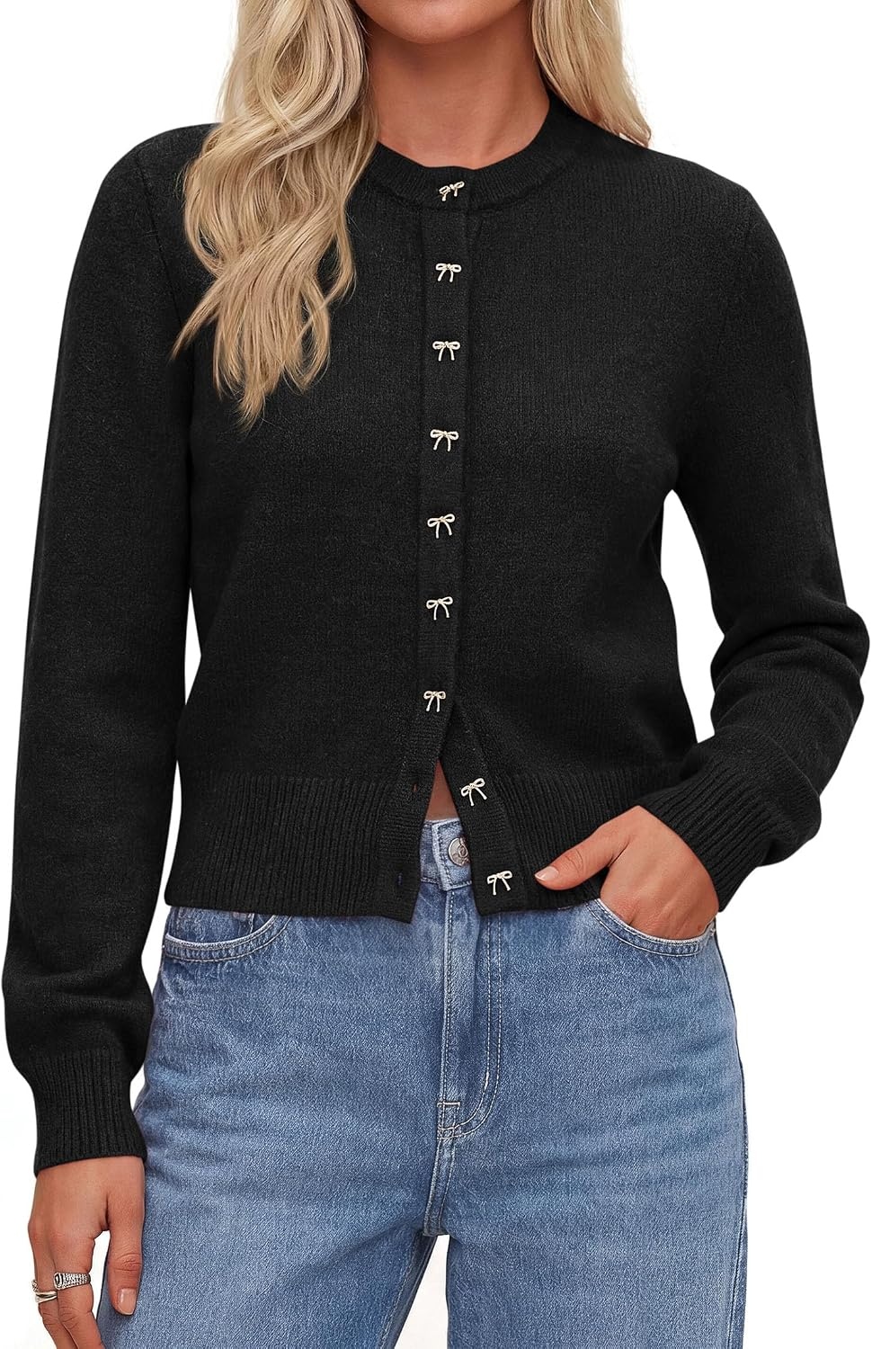 image:imagePRETTYGARDEN Womens Cropped Button Up Knit Cardigan SweaterBlack