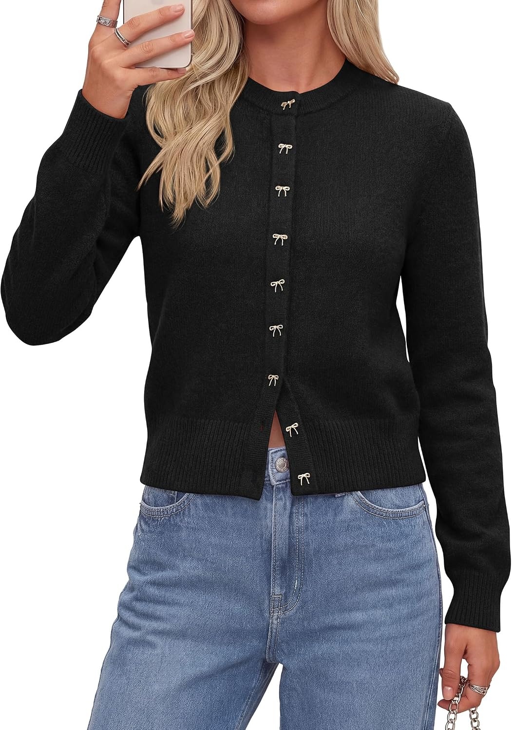image:imagePRETTYGARDEN Womens Cropped Button Up Knit Cardigan SweaterBlack