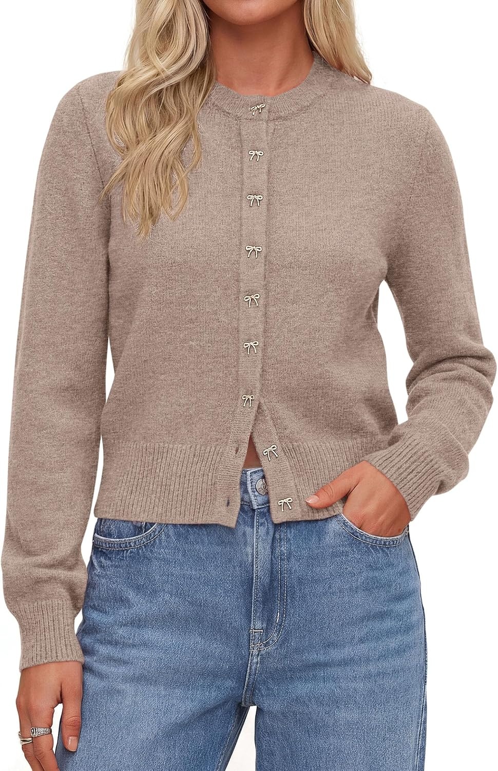 image:imagePRETTYGARDEN Womens Cropped Button Up Knit Cardigan SweaterKhaki