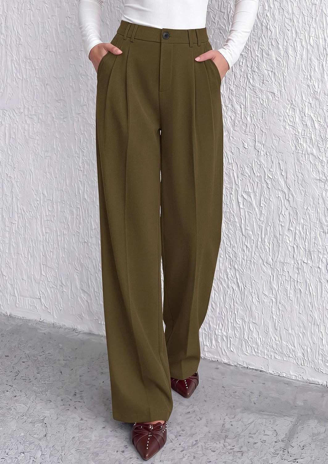 image:imagePRETTYGARDEN Womens Dress Pants Wide Leg Flowy TrousersArmy Green