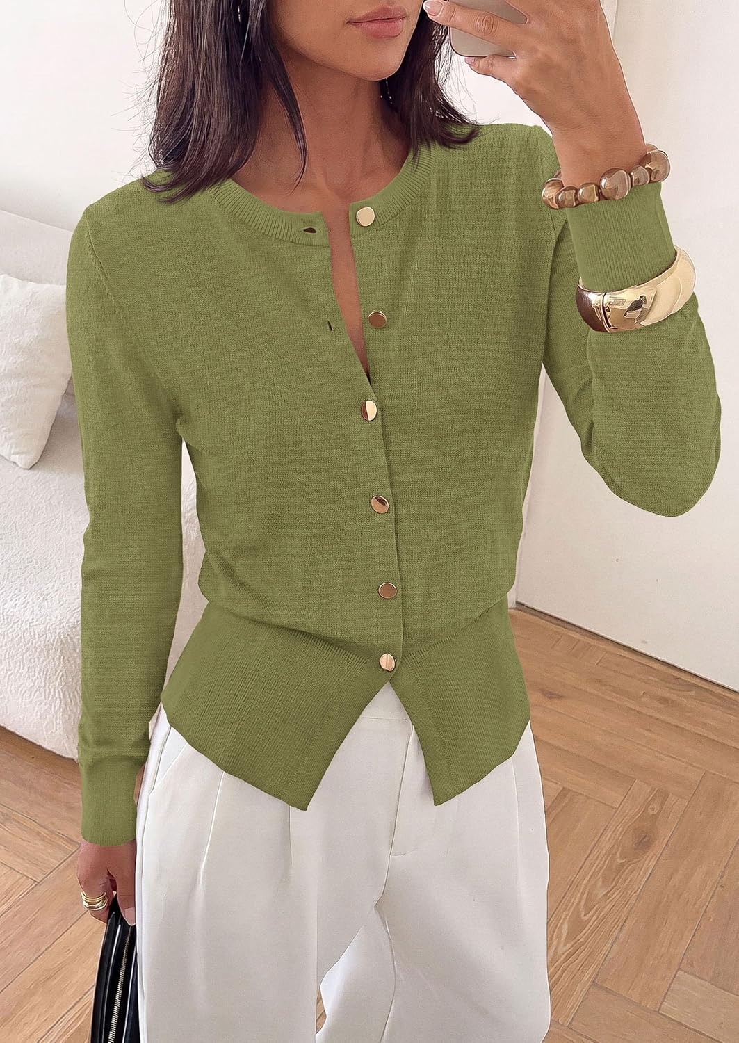image:imagePRETTYGARDEN Womens Early Fall Fashion Knit Cardigan SweatersArmy Green