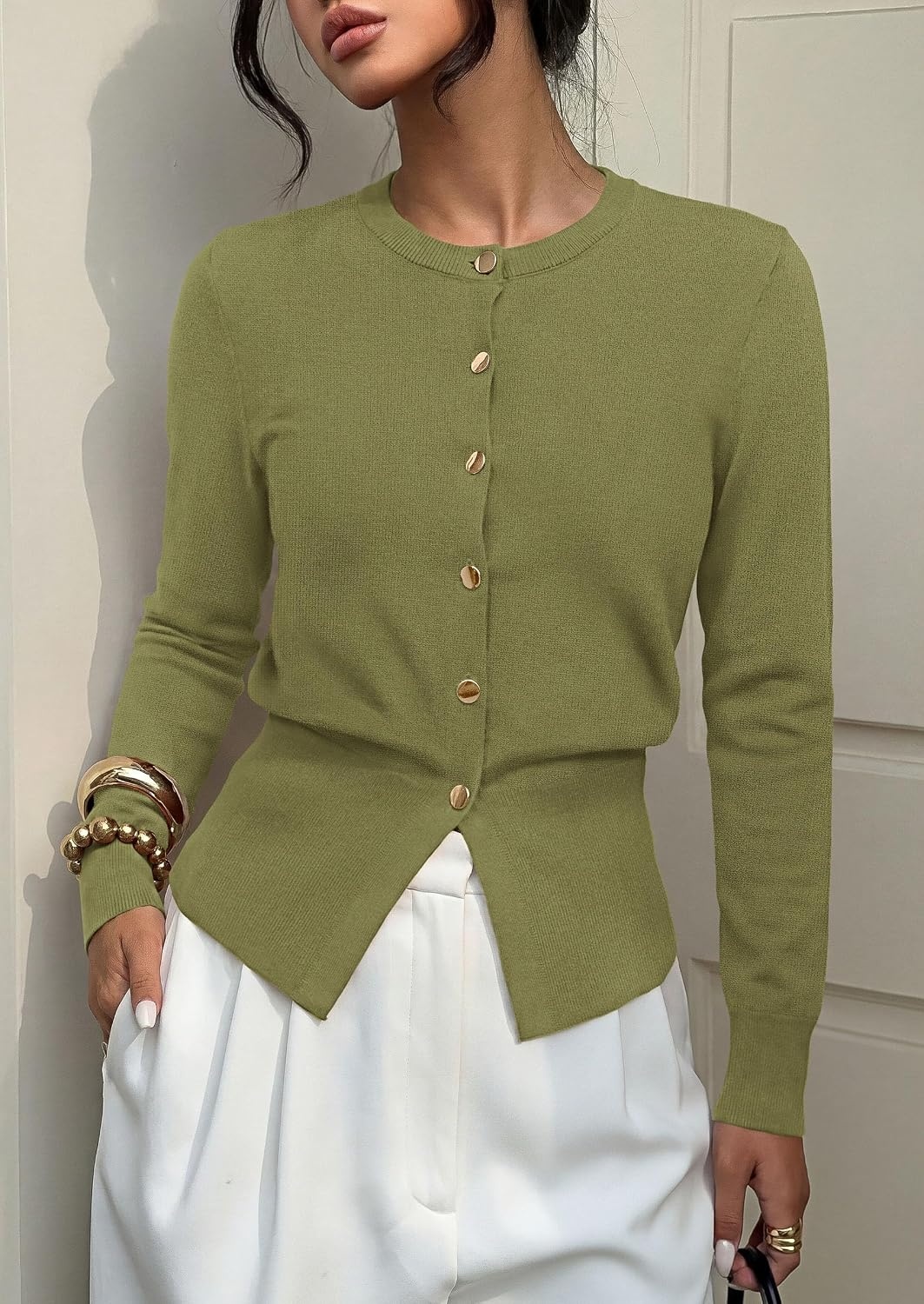 image:imagePRETTYGARDEN Womens Early Fall Fashion Knit Cardigan SweatersArmy Green