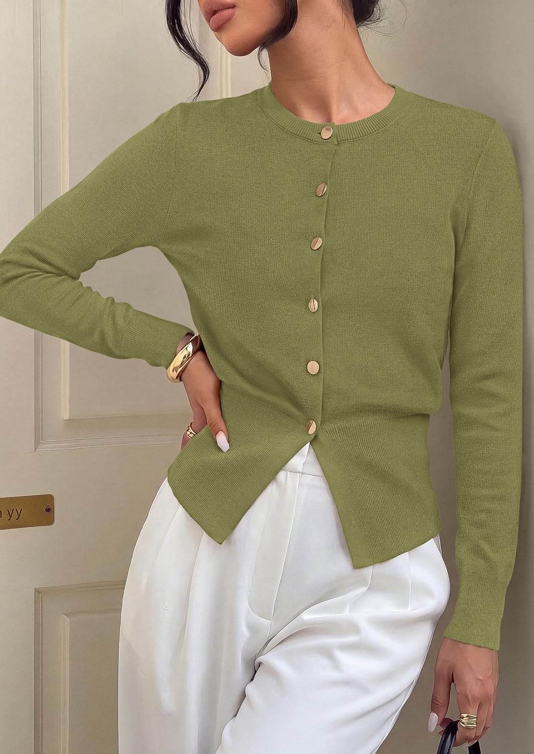 image:imagePRETTYGARDEN Womens Early Fall Fashion Knit Cardigan SweatersArmy Green