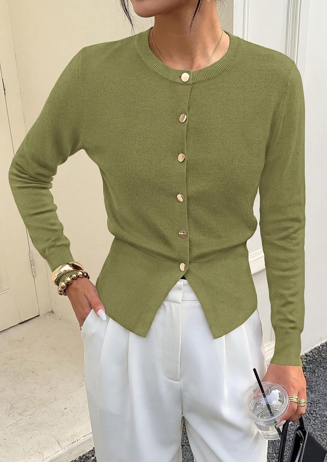 image:imagePRETTYGARDEN Womens Early Fall Fashion Knit Cardigan SweatersArmy Green