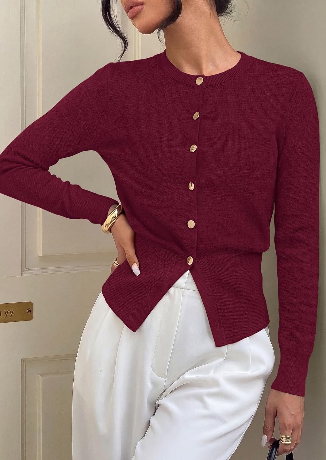 image:imagePRETTYGARDEN Womens Early Fall Fashion Knit Cardigan SweatersBurgundy