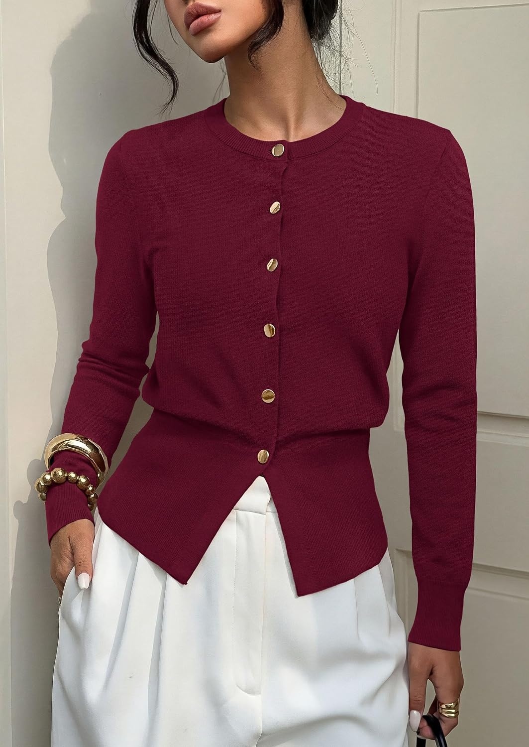 image:imagePRETTYGARDEN Womens Early Fall Fashion Knit Cardigan SweatersBurgundy