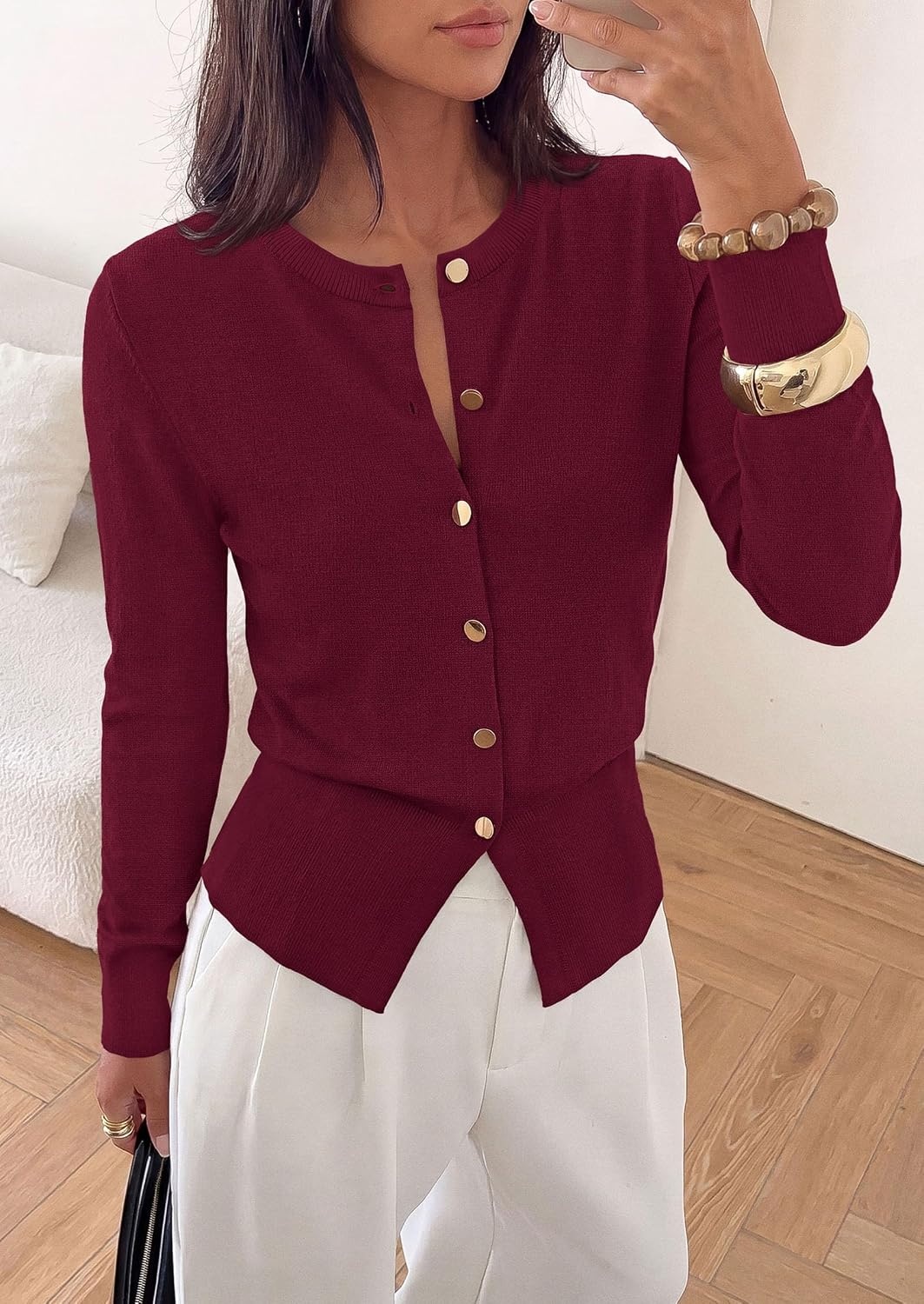 image:imagePRETTYGARDEN Womens Early Fall Fashion Knit Cardigan SweatersBurgundy
