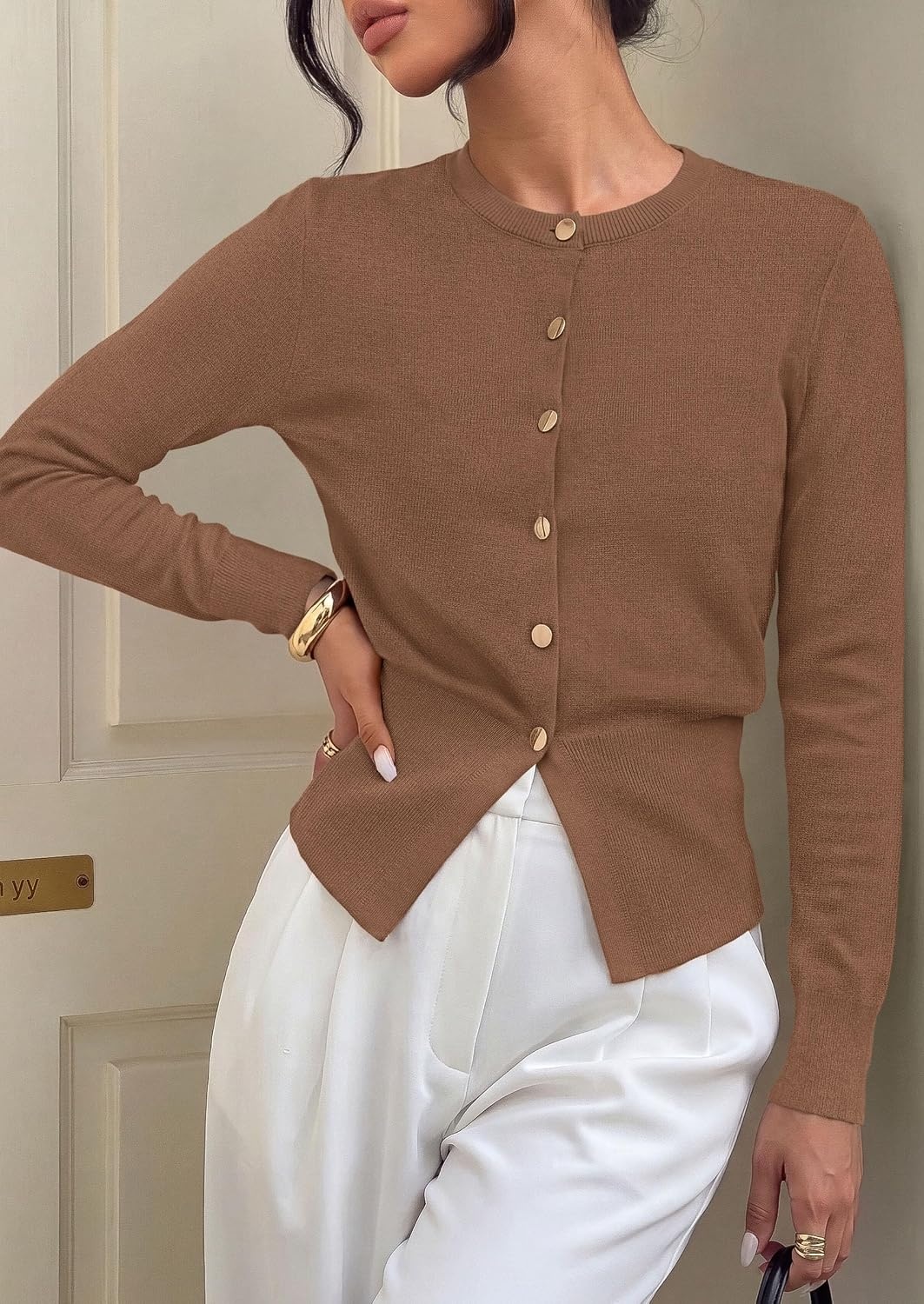 image:imagePRETTYGARDEN Womens Early Fall Fashion Knit Cardigan SweatersCamel