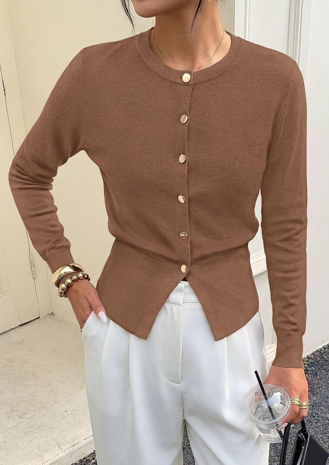 image:imagePRETTYGARDEN Womens Early Fall Fashion Knit Cardigan SweatersCamel