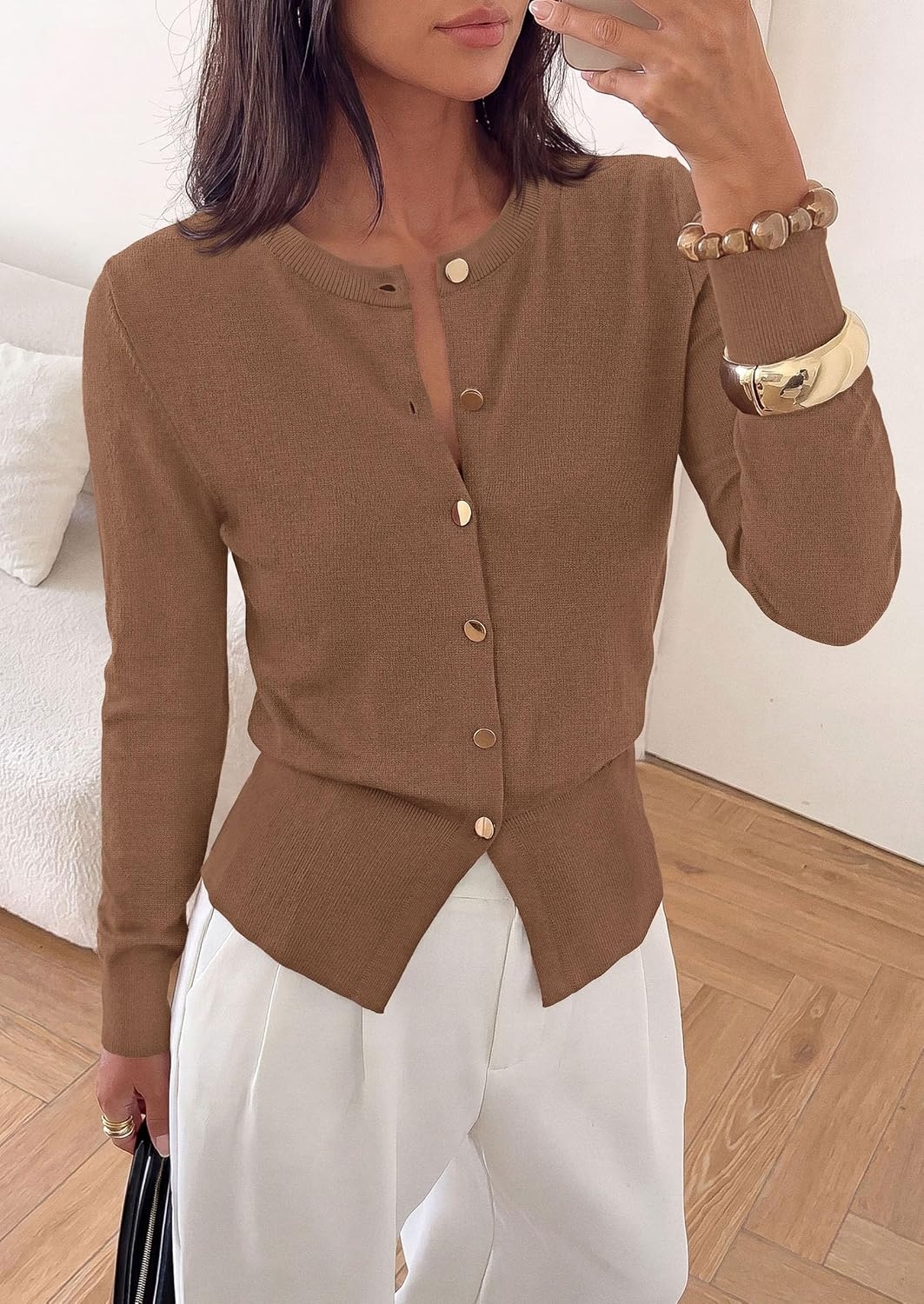 image:imagePRETTYGARDEN Womens Early Fall Fashion Knit Cardigan SweatersCamel