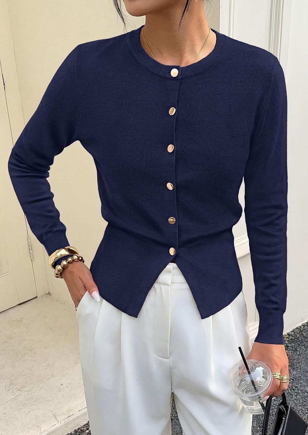 image:imagePRETTYGARDEN Womens Early Fall Fashion Knit Cardigan SweatersNavy Blue