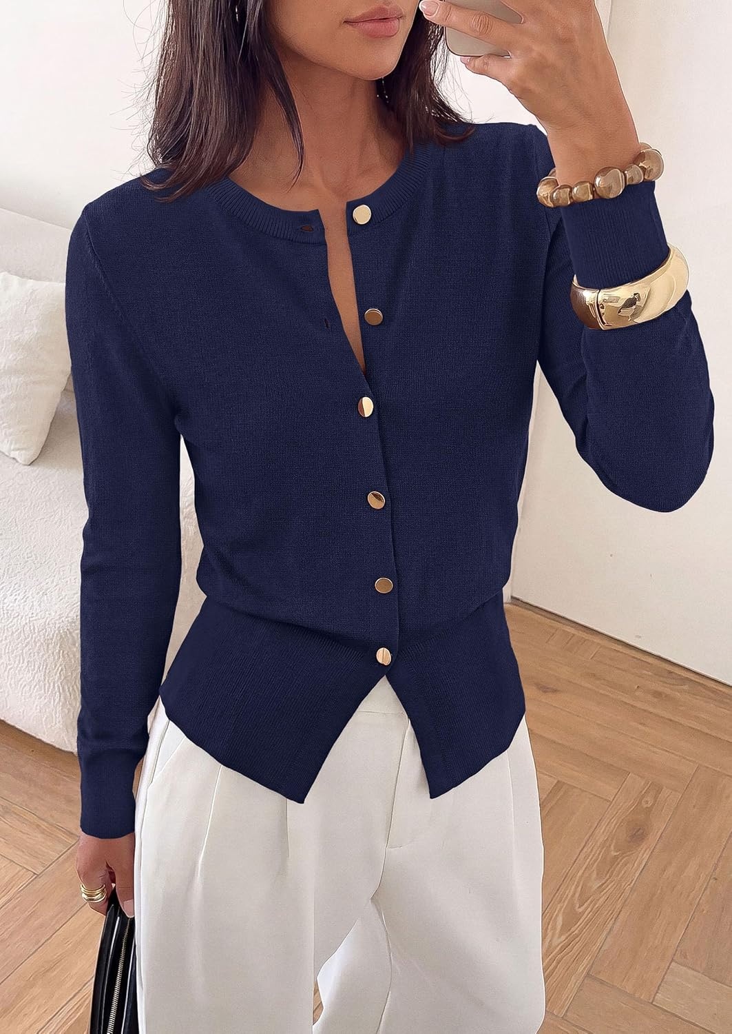 image:imagePRETTYGARDEN Womens Early Fall Fashion Knit Cardigan SweatersNavy Blue