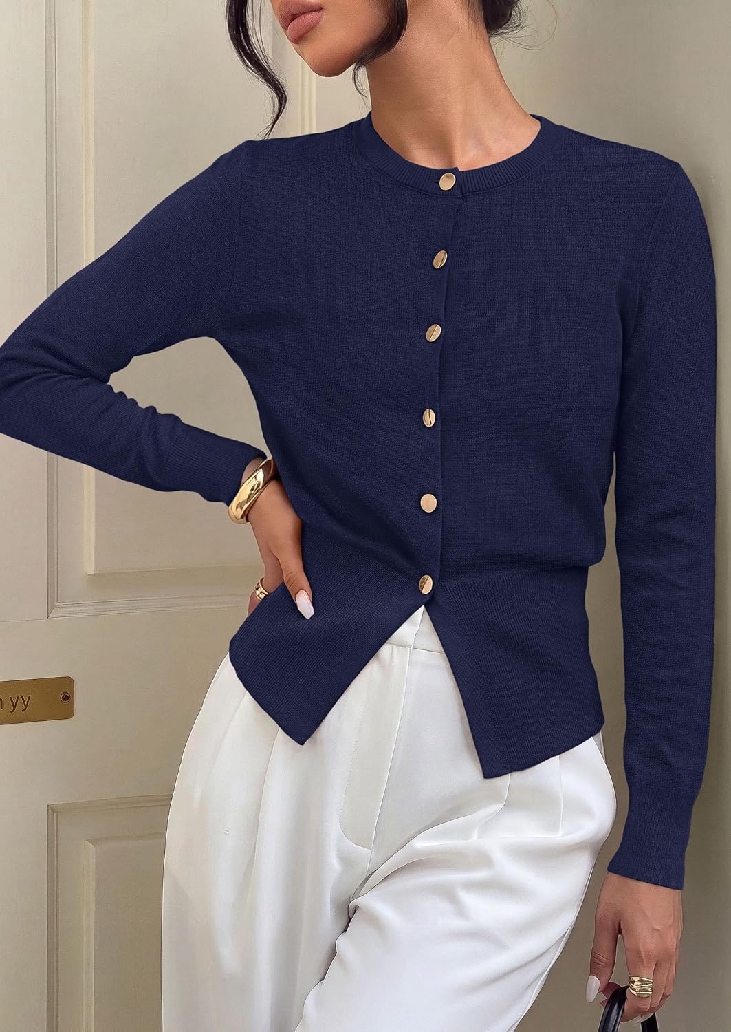 image:imagePRETTYGARDEN Womens Early Fall Fashion Knit Cardigan SweatersNavy Blue