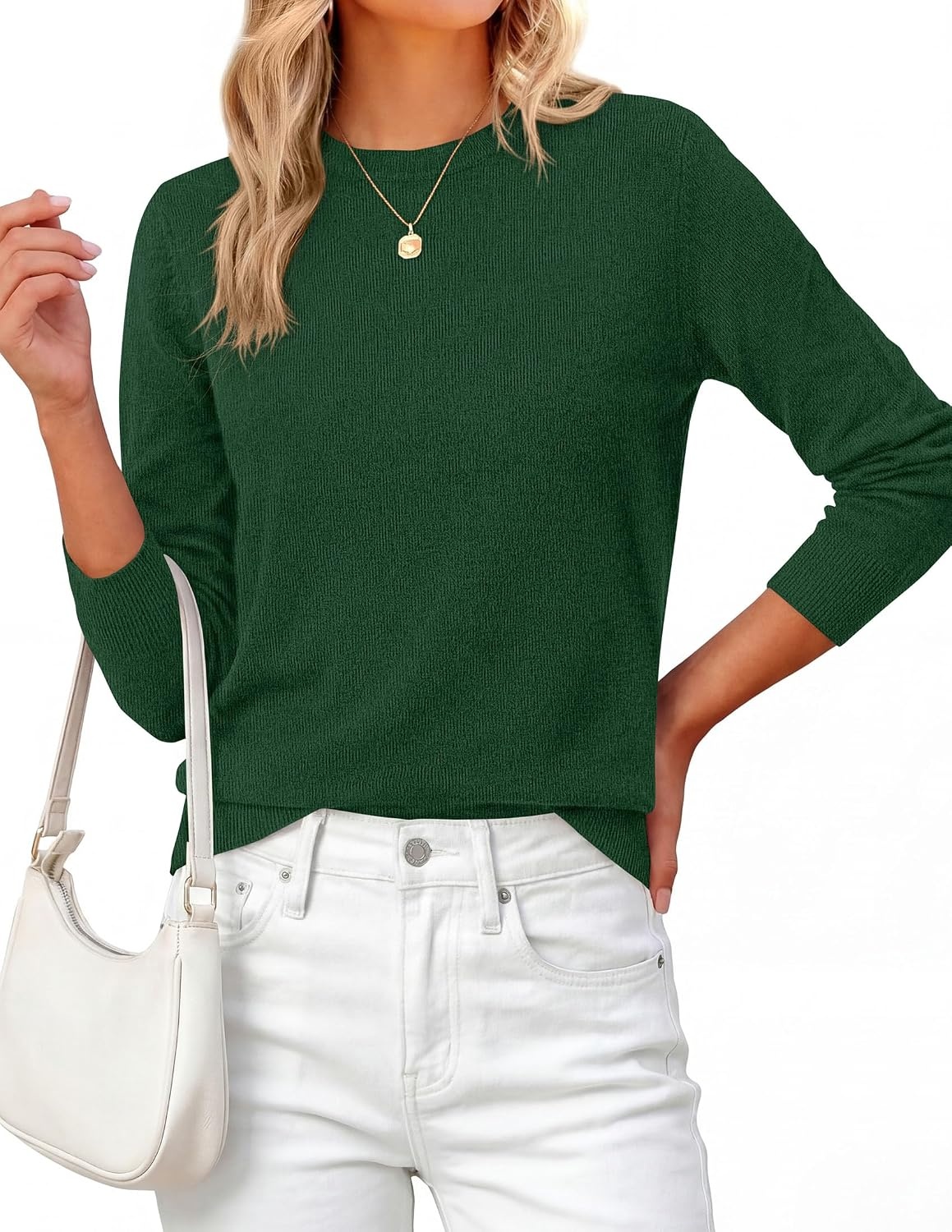 image:imagePRETTYGARDEN Womens Fall Basic Long Sleeve SweaterDark Green