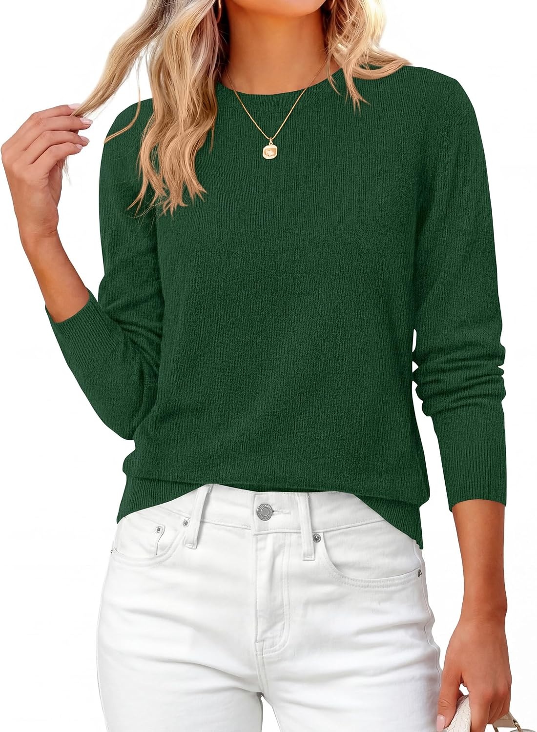 image:imagePRETTYGARDEN Womens Fall Basic Long Sleeve SweaterDark Green