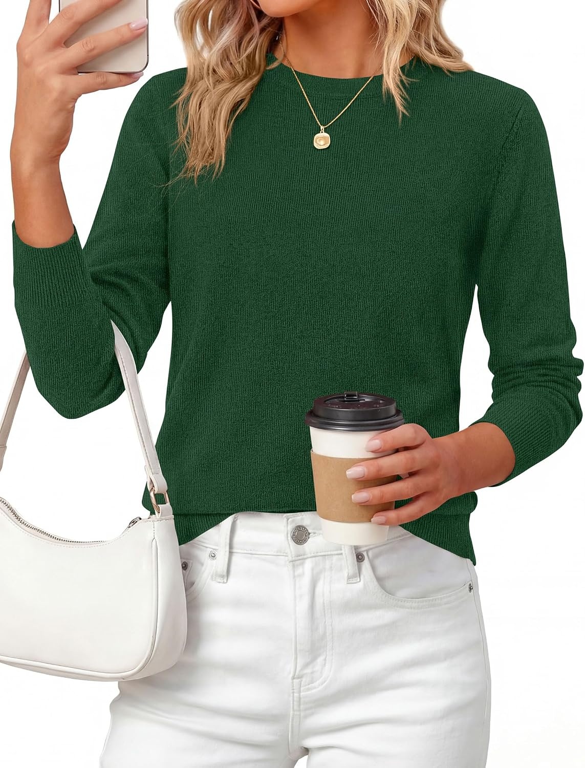 image:imagePRETTYGARDEN Womens Fall Basic Long Sleeve SweaterDark Green