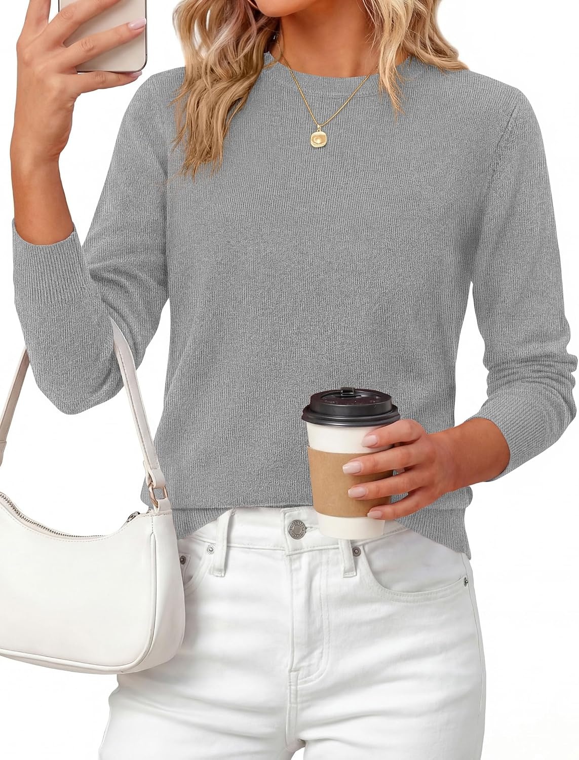 image:imagePRETTYGARDEN Womens Fall Basic Long Sleeve SweaterGrey