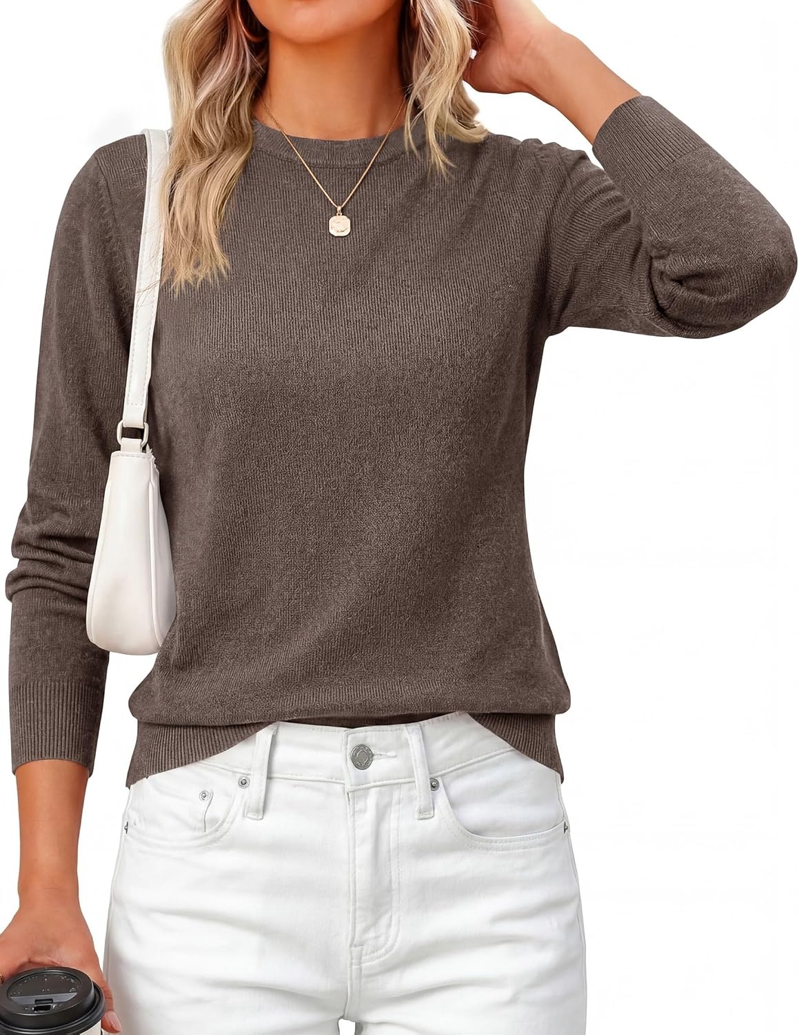 image:imagePRETTYGARDEN Womens Fall Basic Long Sleeve SweaterLight Brown