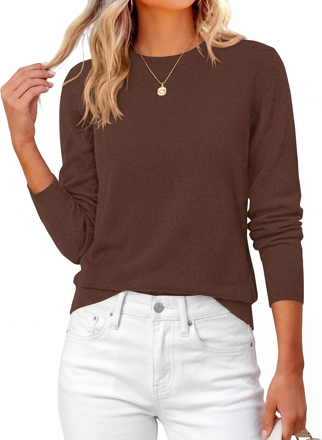 image:imagePRETTYGARDEN Womens Fall Basic Long Sleeve SweaterLight Brown