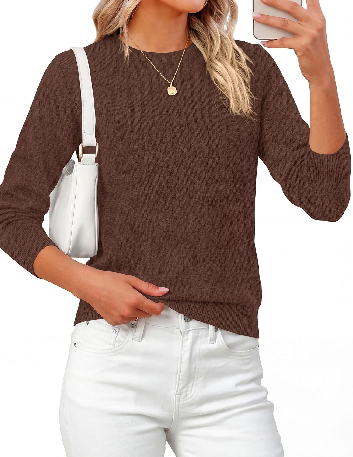 image:imagePRETTYGARDEN Womens Fall Basic Long Sleeve SweaterLight Brown