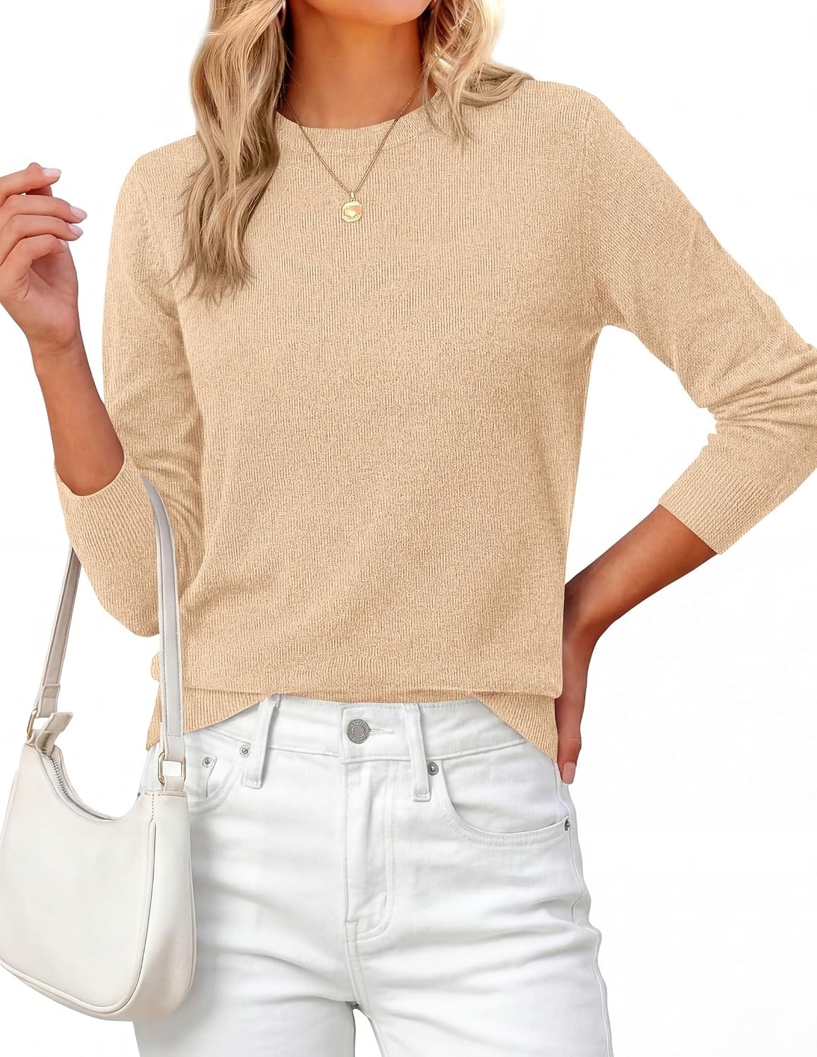 image:imagePRETTYGARDEN Womens Fall Basic Long Sleeve SweaterLight Khaki