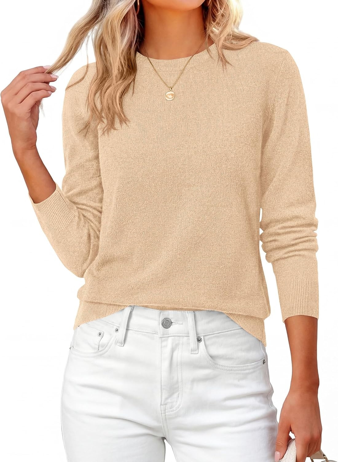 image:imagePRETTYGARDEN Womens Fall Basic Long Sleeve SweaterLight Khaki