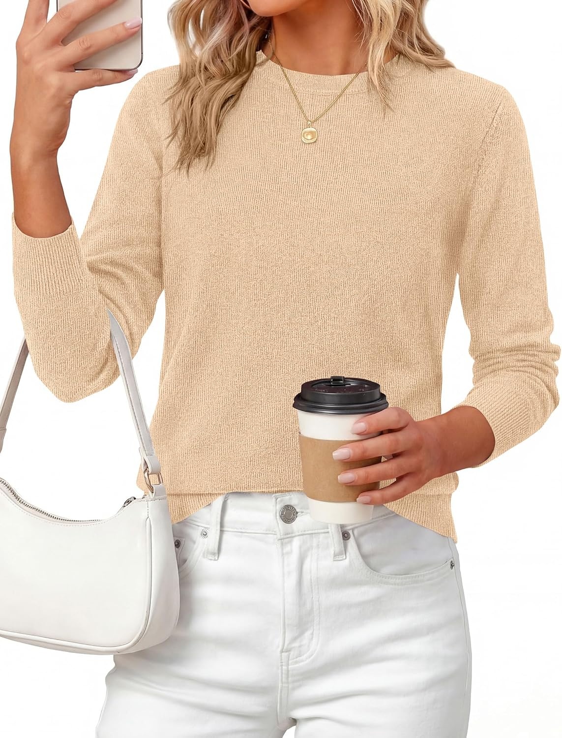 image:imagePRETTYGARDEN Womens Fall Basic Long Sleeve SweaterLight Khaki
