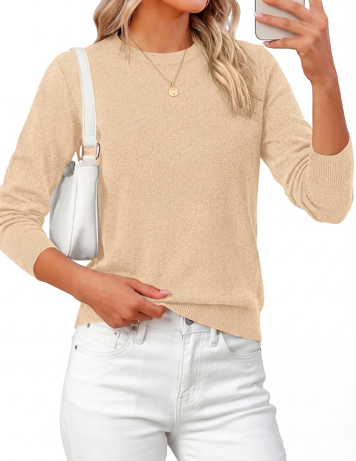 image:imagePRETTYGARDEN Womens Fall Basic Long Sleeve SweaterLight Khaki