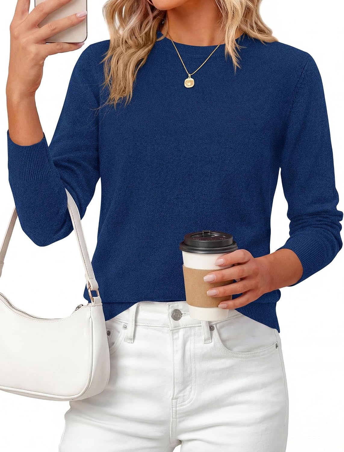 image:imagePRETTYGARDEN Womens Fall Basic Long Sleeve SweaterNavy