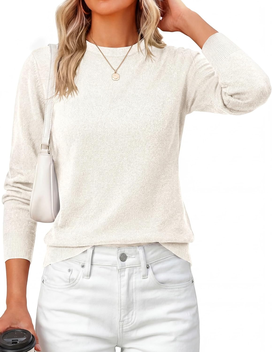 image:imagePRETTYGARDEN Womens Fall Basic Long Sleeve SweaterWhite