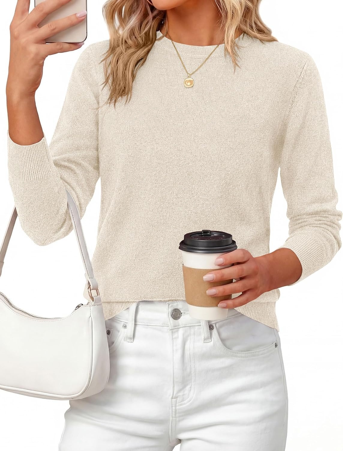 image:imagePRETTYGARDEN Womens Fall Basic Long Sleeve SweaterWhite