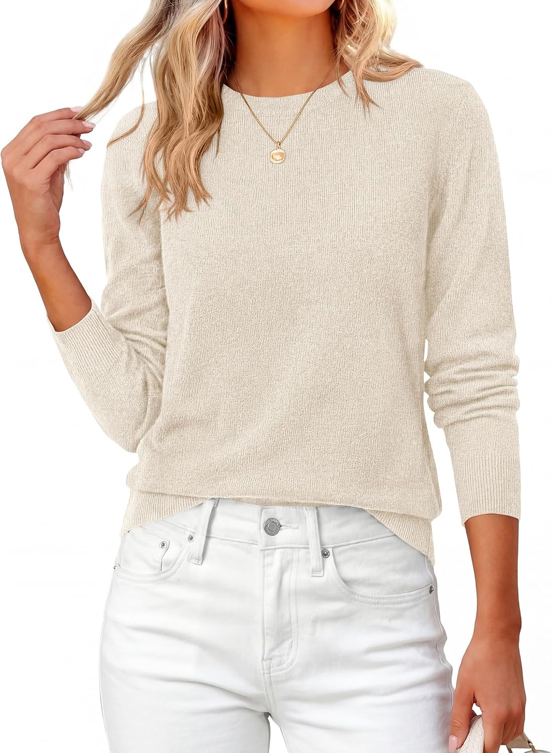 image:imagePRETTYGARDEN Womens Fall Basic Long Sleeve SweaterWhite