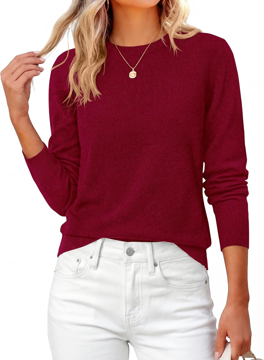 image:imagePRETTYGARDEN Womens Fall Basic Long Sleeve SweaterWine Red