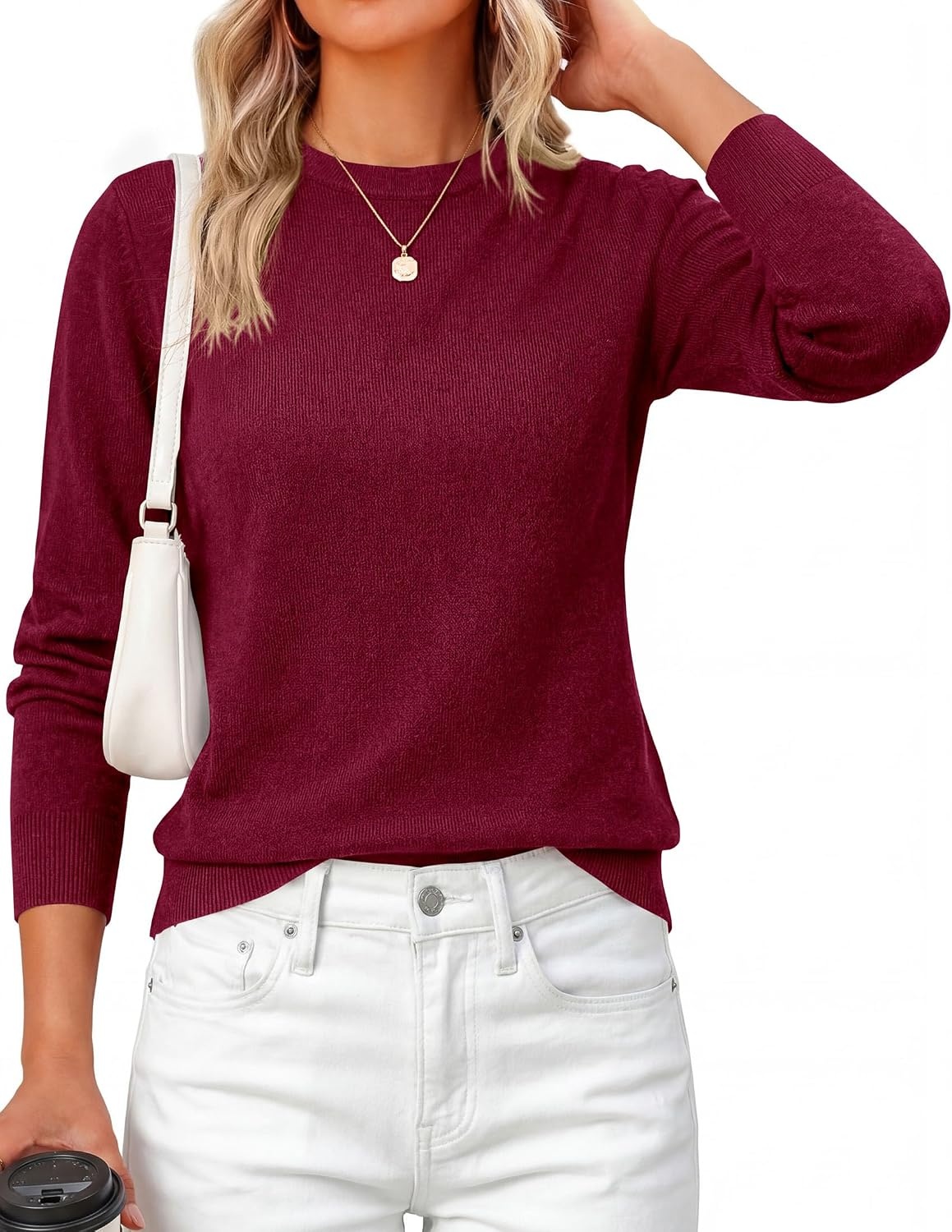 image:imagePRETTYGARDEN Womens Fall Basic Long Sleeve SweaterWine Red