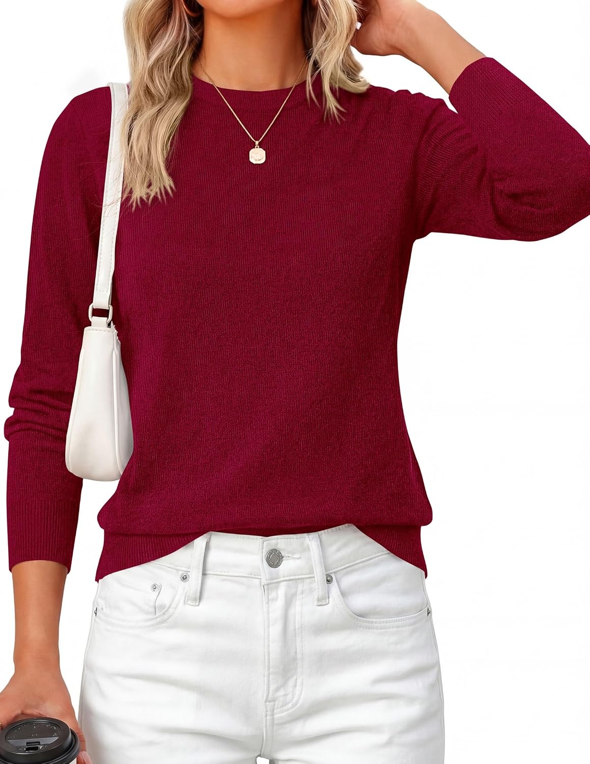 image:imagePRETTYGARDEN Womens Fall Basic Long Sleeve SweaterWine Red