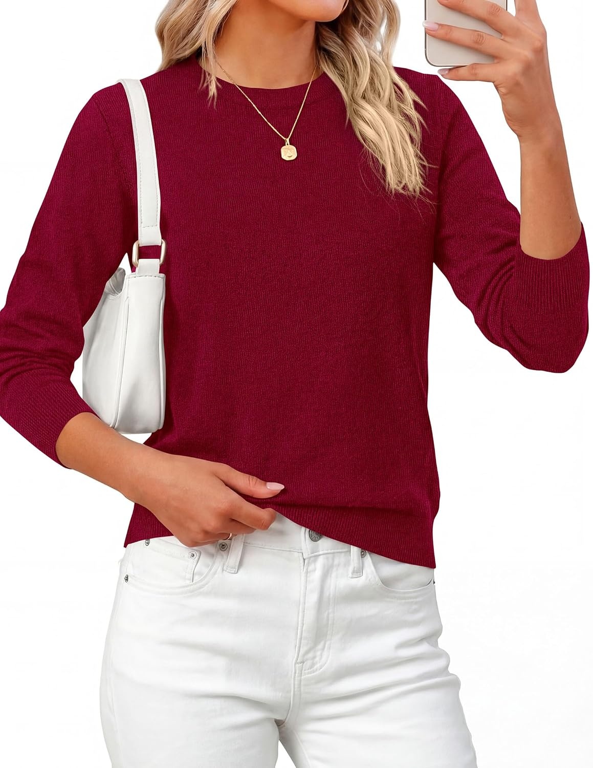 image:imagePRETTYGARDEN Womens Fall Basic Long Sleeve SweaterWine Red