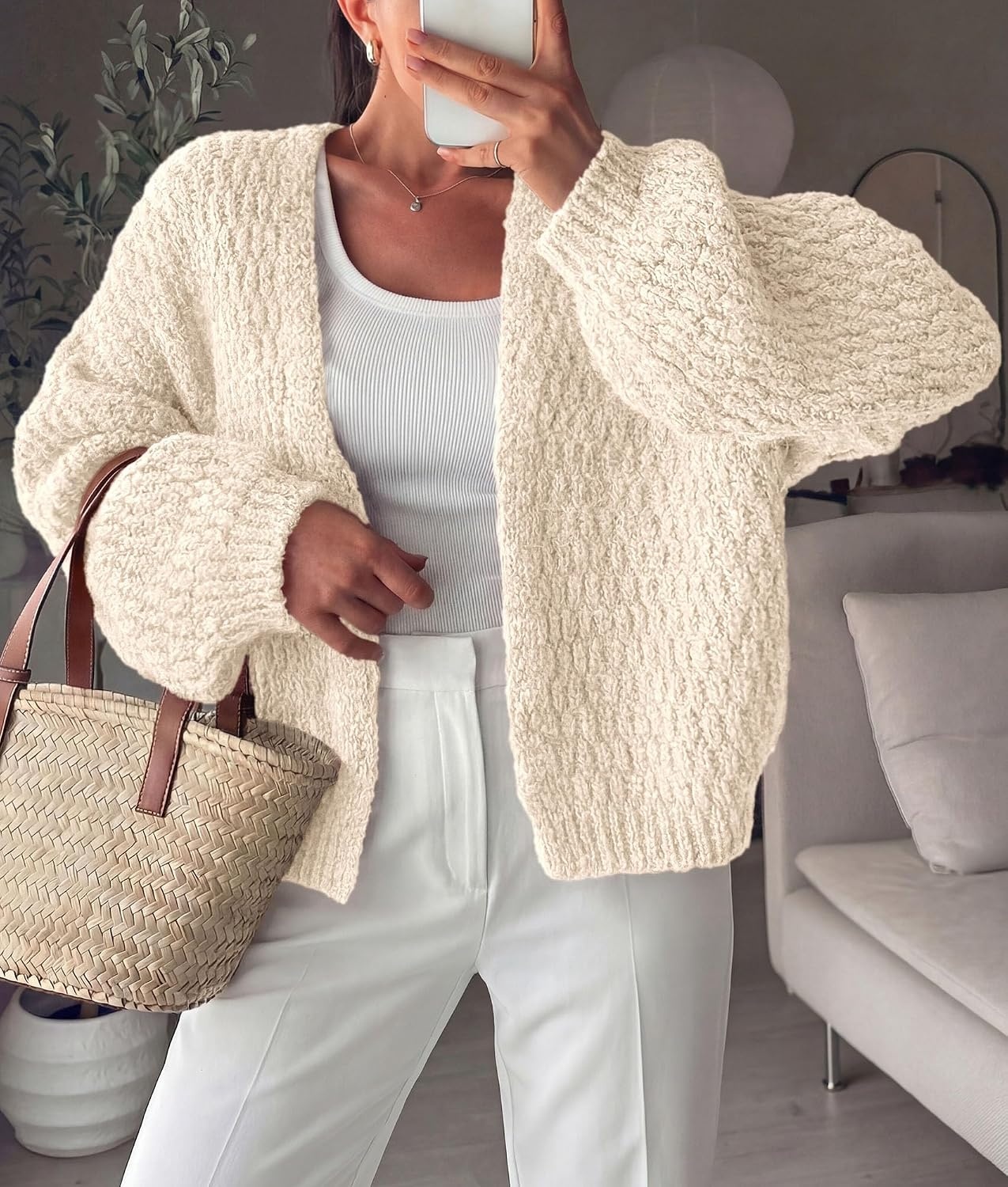 image:imagePRETTYGARDEN Womens Fall Cardigan Open Front Chunky SweatersBeige