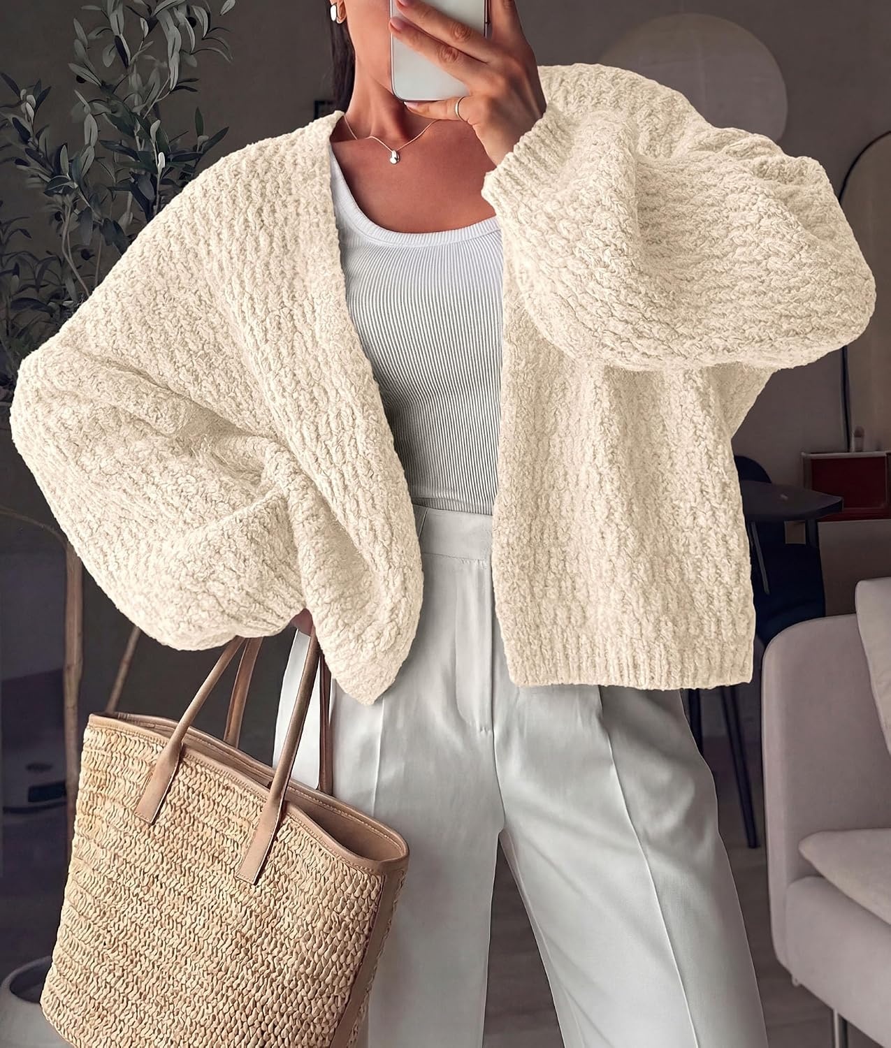 image:imagePRETTYGARDEN Womens Fall Cardigan Open Front Chunky SweatersBeige