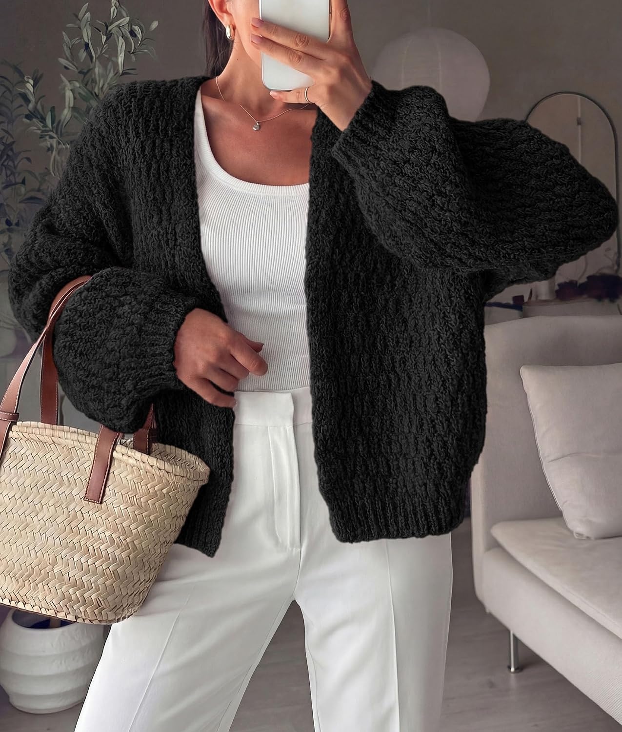 image:imagePRETTYGARDEN Womens Fall Cardigan Open Front Chunky SweatersBlack
