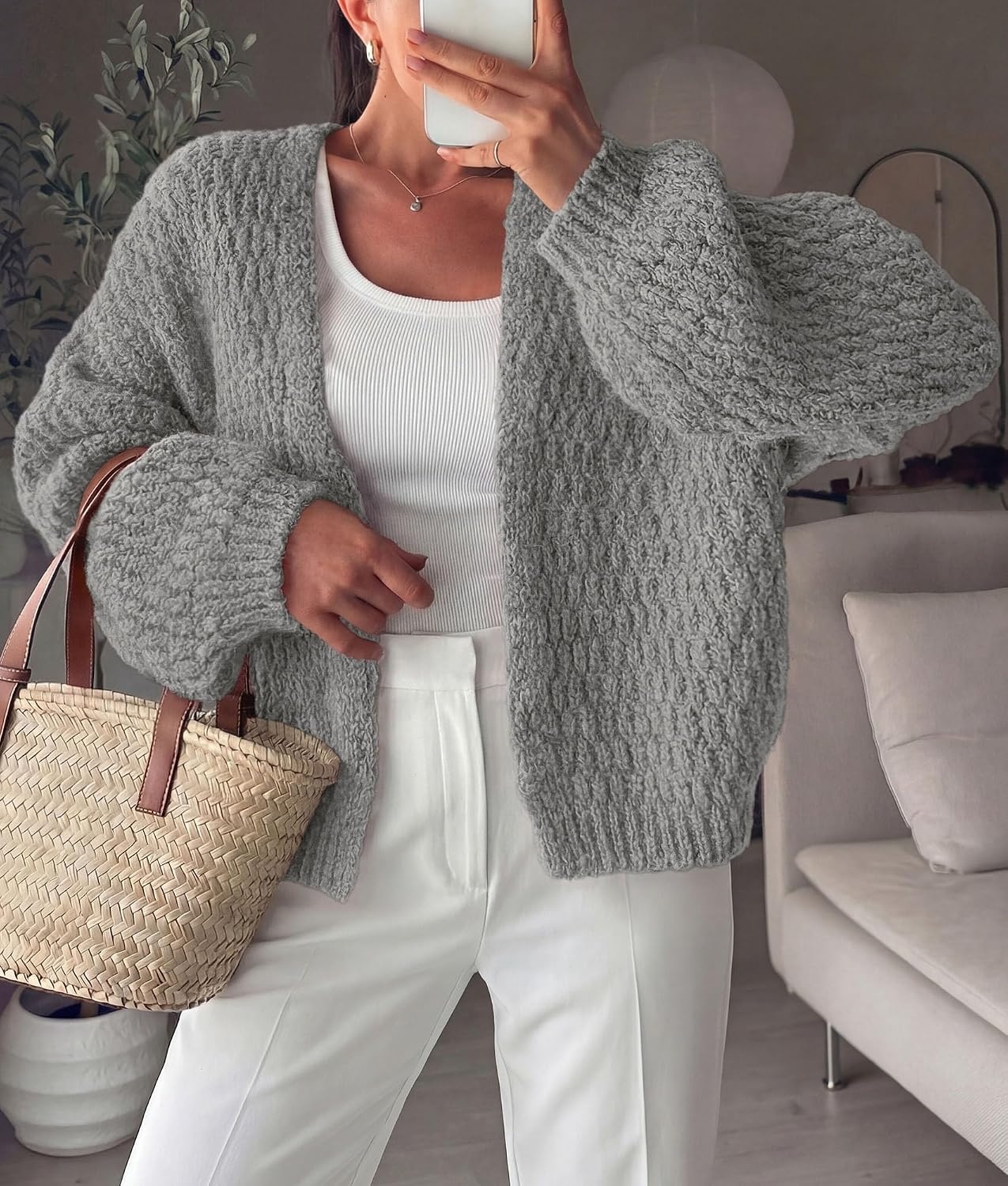 image:imagePRETTYGARDEN Womens Fall Cardigan Open Front Chunky SweatersGrey
