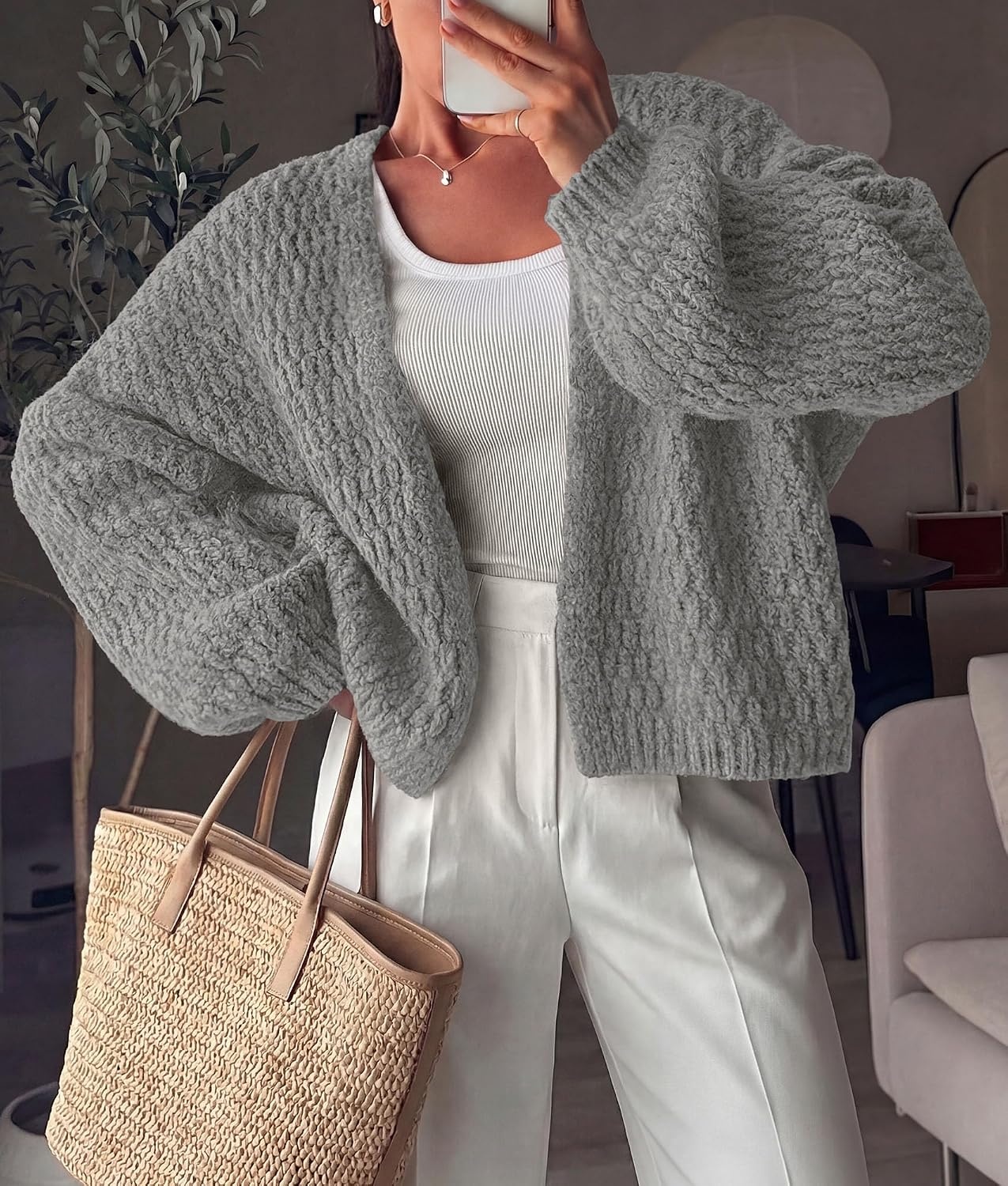image:imagePRETTYGARDEN Womens Fall Cardigan Open Front Chunky SweatersGrey
