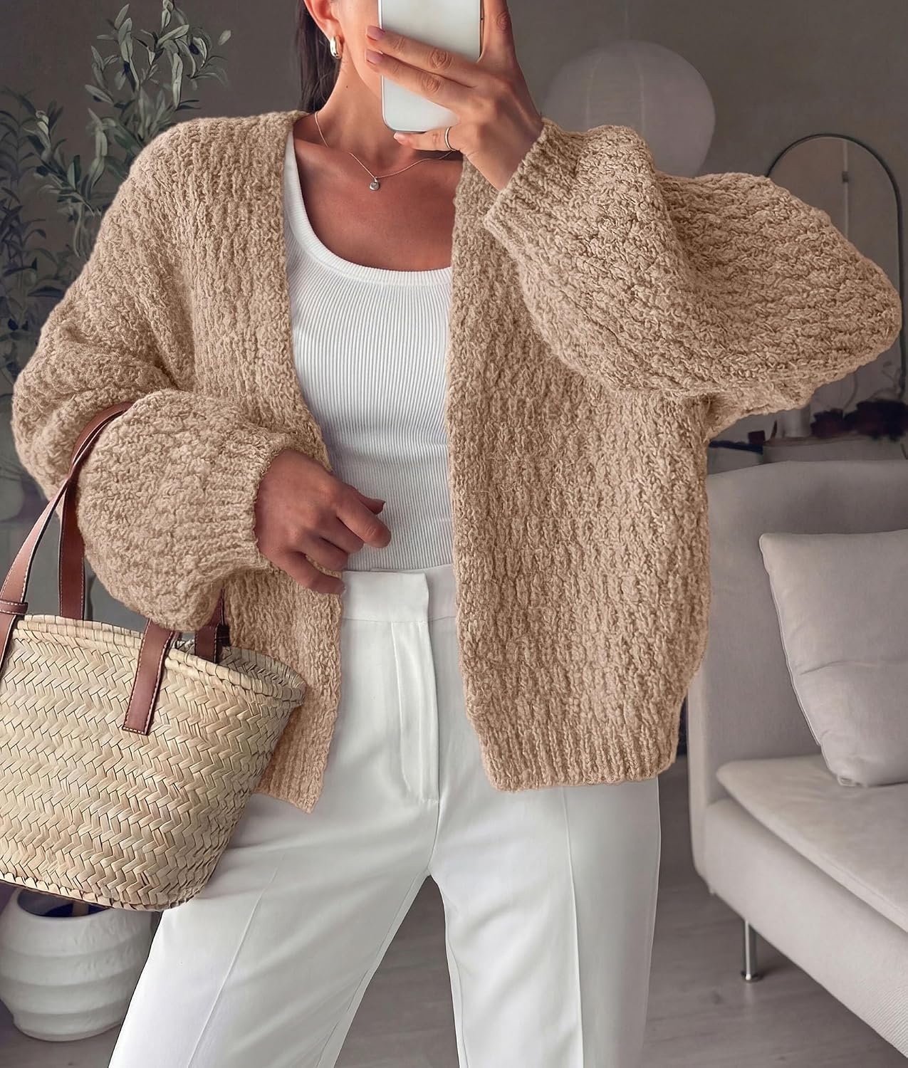 image:imagePRETTYGARDEN Womens Fall Cardigan Open Front Chunky SweatersKhaki