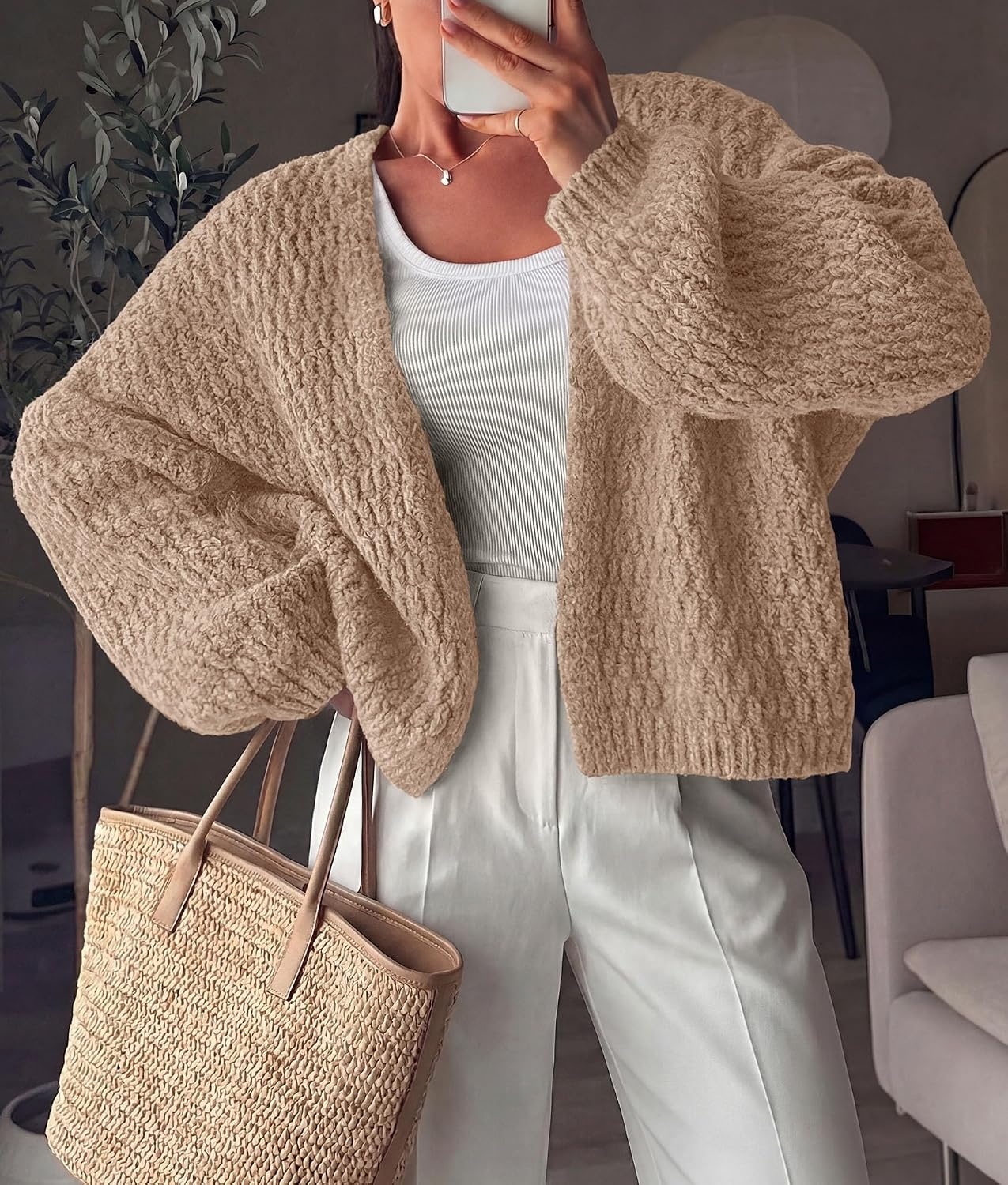 image:imagePRETTYGARDEN Womens Fall Cardigan Open Front Chunky SweatersKhaki